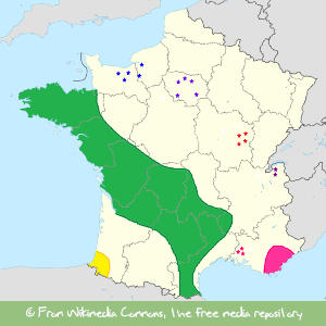 Frankreichkarte mit Hinkelsteinfundorten